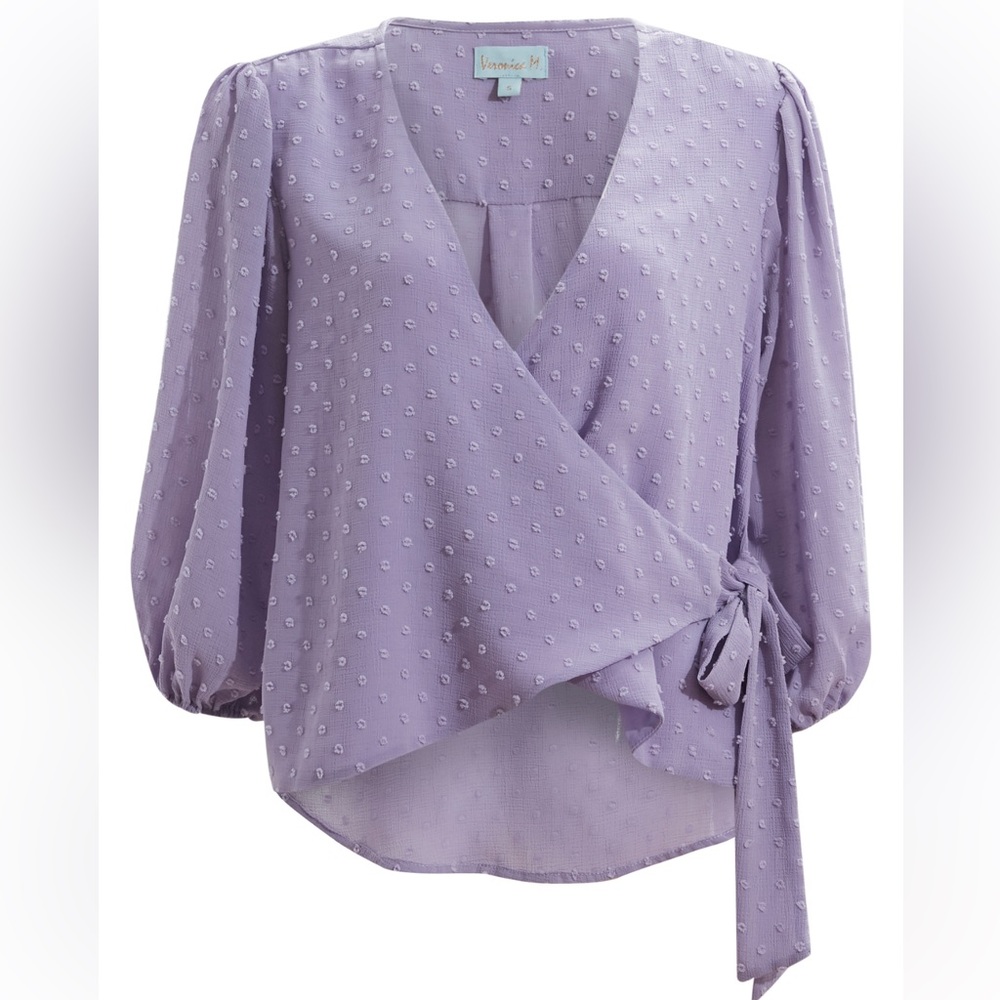 VERONICA M CHIFFON WRAP TOP lavender size medium
